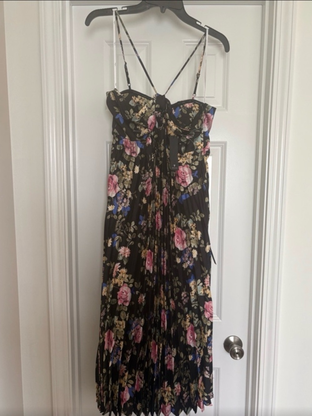 Lulu's Black Floral Mini  Dress with Pink & Blue Roses NWT